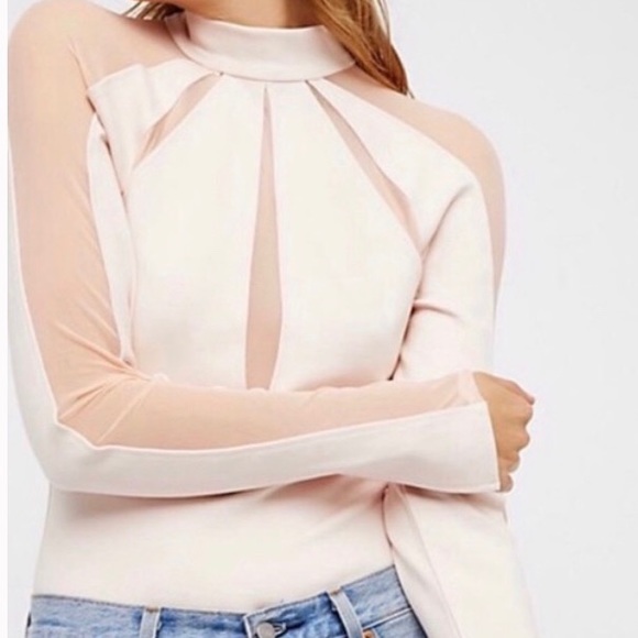 Free People Tops - New Free People Monarch Mesh Insert Top - Long Sleeves, Mock Turtleneck, Pink